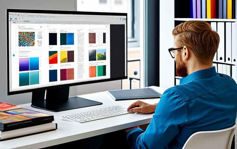 시각디자인 업무일지 작성법 - "A professional graphic designer in a bright, modern Stockholm office, fully clothed in appropriate ...