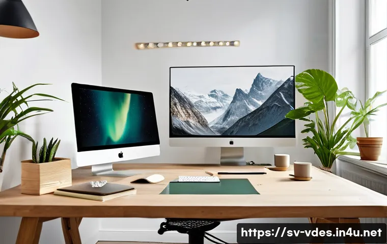 시각디자인 경력 초기에 주의할 점 - A modern Scandinavian design studio interior with a young female graphic designer working on a sleek...